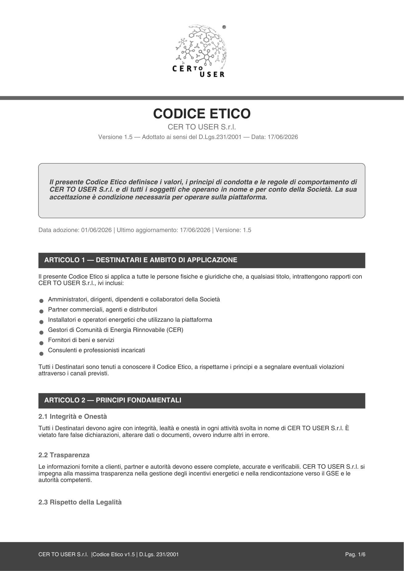 Codice Etico, pagina 1